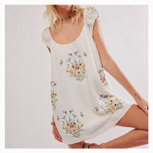 Free People Cream Floral Scoop-Neck Mini Dress